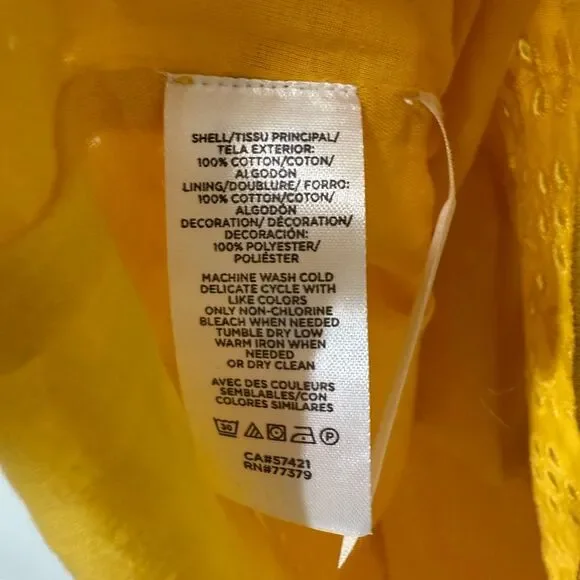 Ann Taylor Yellow Gold Sleeveless Scalloped Eyelet Cottagecore Flare Dress Size - Picture 7 of 8